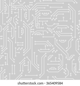 Neutral Hi-tech Vector Seamless Pattern - Circuit Board In Grey Colors. Engineering Background For Your Design In High Technology Style. Circuit Board Hi-tech Backdrop Concept. Motherboard Pattern. 