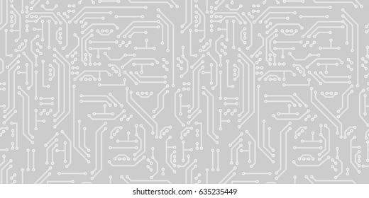 Neutral hi-tech vector seamless pattern - circuit board in grey colors. Engineering background for your design in high technology style. Circuit board hi-tech backdrop concept. Motherboard pattern.