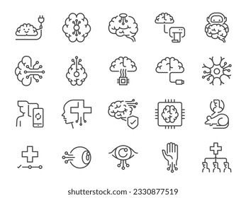 Neutral icon set. It included ai, brain, learning machine, technology, artificial, and more icons. Editable Vector Stroke.