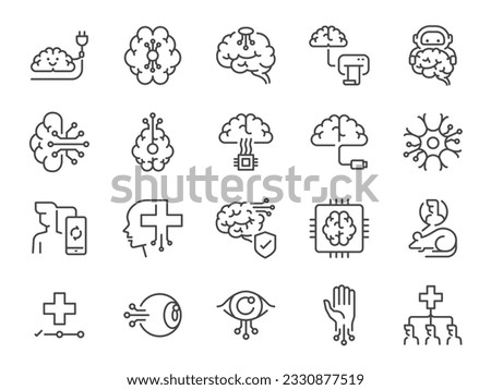Neutral icon set. It included ai, brain, learning machine, technology, artificial, and more icons. Editable Vector Stroke.