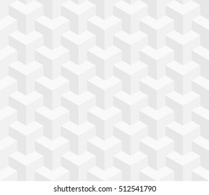 Neutral Isometric Seamless Pattern. 3D Optical Illusion White Background Texture. Editable Vector EPS10 Illustration.