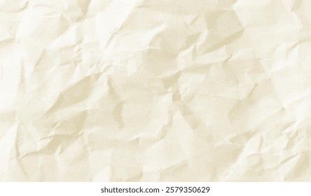 Neutral light crumpled paper, vector background texture. Wrinkled creased worn sheet