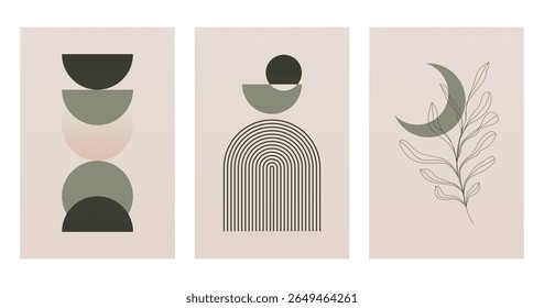 Neutral Mid Century Gallery Wall Art Decor. Aesthetic Abstract Boho Prints