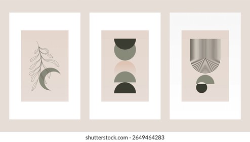 Neutral Mid Century Gallery Wall Art Decor. Aesthetic Abstract Boho Prints