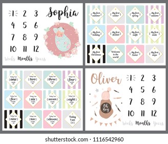 Neutral milestone card baby shower phrases blanket metric girl boy decor newborn gift 