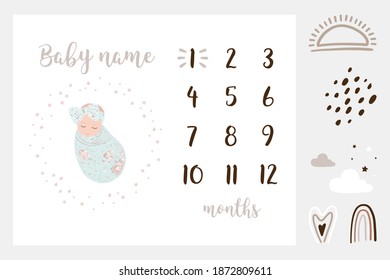 Neutral Milestone Card Baby Shower Phrases Blanket Metric Girl Boy Decor Newborn Gift Rainbow  Kids Decor White Background Logo Design Background Fashion Card Retro