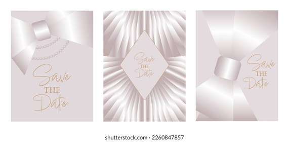 Neutral minimal background in pastel colors with silk ribbons bow and pearl.Vector use invitation, greeting card, packaging, branding design,banner,presentation,poster,advertising.