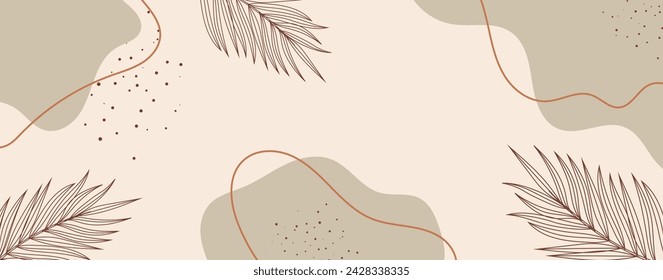 neutral minimal background in pastel colors with plants elements. vector for invitation, greeting card, packaging, branding design, banner, presentation, poster, advertising