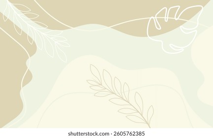 Neutral minimal background in pastel colors with plants floral elements.Vector for social media stories and post, invitation, greeting card, packaging, banner, presentation, poster.