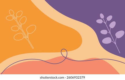 Neutral minimal background in pastel colors with plants floral elements.Vector nature for social media stories and post, invitation, greeting card, packaging, banner, presentation, poster.
