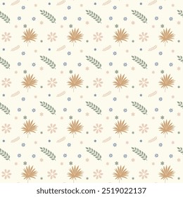 Padrão neutro minimalista sem emenda com folhas e flores.