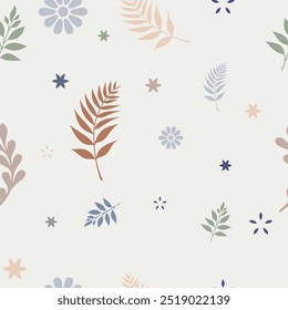 Padrão neutro minimalista sem emenda com folhas e flores.