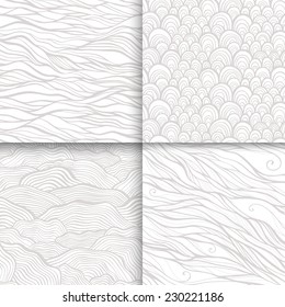 Neutral monochrome doodle seamless patterns set. Vector illustration