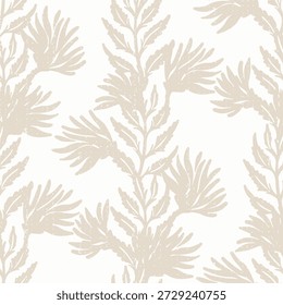 Patrón inconsútil floral orgánico neutral, textura sofisticada de la decoración casera. Diseño costero blanco beige 