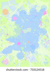 Neutral pastel blue and green watercolor paint artistic splashes background. Vector illustration, vertical format.