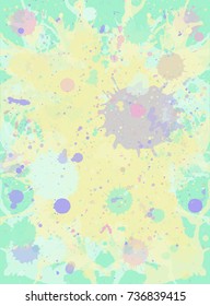 Neutral pastel yellow and green watercolor paint artistic splashes background. Vector illustration, vertical format.