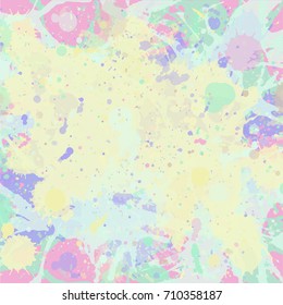 Neutral pastel yellow watercolor paint artistic splashes background. Vector illustration, square format.