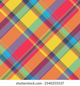 Neutral pattern vector background, christmas ornament texture plaid check. Minimalist textile fabric seamless tartan in red and yellow colors palette.