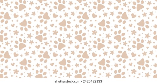 Neutral paw pattern, vector background for pets, seamless repeating wallpaper