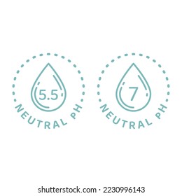 Neutral pH 5,5 vector line label. Water drop and balanced pH outlined badge for cosmetics.