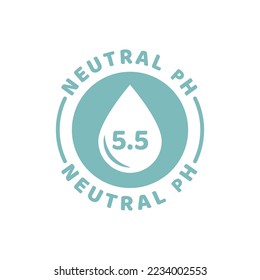 Neutral pH 5,5 vector line label. Water drop and balanced pH outlined badge for cosmetics.