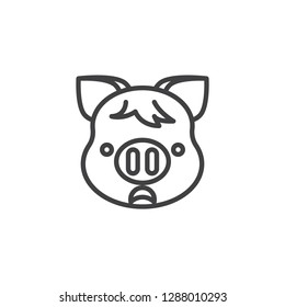 Neutral piggy face emoji line icon. linear style sign for mobile concept and web design. Shocked piggy face emoticon outline vector icon. New year Pig head symbol, logo illustration. Pixel perfect 