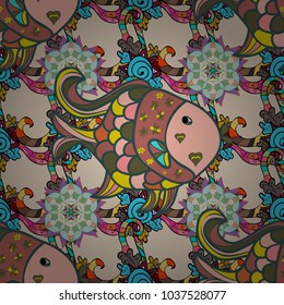 Neutral, pink and blue. Scandinavian Childish texture for fabric, textile. Seamless pattern with cartoon fishes. Vector background.
