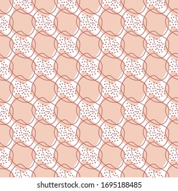 Neutral pink vector seamless pattern with rounded shapes and dots. Abstract background for summer print, modern textile design, card, sprinting brochure and wallpaper.