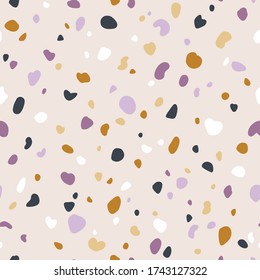 Neutral and purple abstract terrazzo texture seamless vector pattern