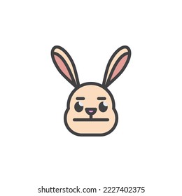 Icono de contorno llenado de emoticono de la cara de conejo neutro, signo de vector de línea, pictograma colorido lineal aislado en blanco. Símbolo, ilustración del logotipo. Gráficos vectoriales