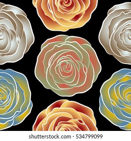 Neutral, red and yellow roses for fabric or embroidery.