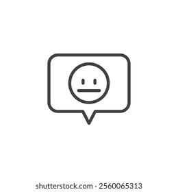Neutral Review line icon. linear style sign for mobile concept and web design. A speech bubble with a straight faced emoji outline vector icon. Balanced feedback symbol, logo illustration