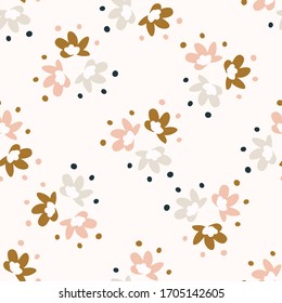 Neutral scandi floral blooms seamless vector background pattern. Stylized paper cut out flower doodle texture. Kawaii matisse style decor swatch. Decorative bright japanese stationery all over print