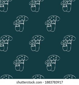 Neutral scandi mushrooms seamless vector background pattern. Stylized paper cut out mushroom doodle texture. Decorative bright print