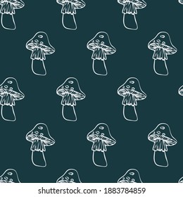 Neutral scandi mushrooms seamless vector background pattern. Stylized paper cut out mushroom doodle texture. Decorative bright print