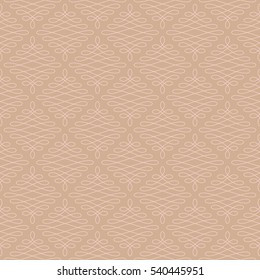 Neutral Seamless Linear Pattern. Tileable Geometric Outline Ornate. Vintage Flourish Vector Background. Pale dogwood color.