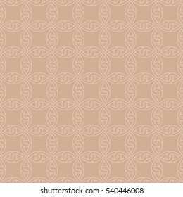 Neutral Seamless Linear Pattern. Tileable Geometric Outline Ornate. Celtic Knotwork Vector Background. Pale dogwood color.
