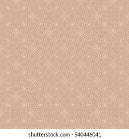 Neutral Seamless Linear Pattern. Tileable Geometric Outline Ornate. Vintage Flourish Vector Background. Pale dogwood color.