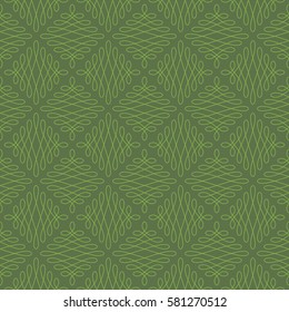 Neutral Seamless Linear Pattern. Tileable Geometric Outline Ornate. Vintage Flourish Vector Background. Kale and greenery colors.