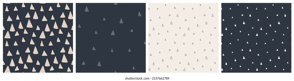 Neutral seamless pattern with minimal triangle design. Black and white scandi fabric print design. 