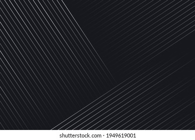 Neutral silver lines on black background for advertising, device, presentation web, app, landing. Geometric vector editable modern composition of thin diagonal linear backgrounds in abstract style.