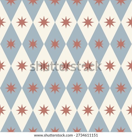 Neutral star diamond seamless pattern in geometric vintage style