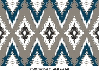 Neutral Teal and Brown Ikat Diamond Pattern: Rustic Seamless Design for Stylish Interiors and Upholstery, Geometric Home Decor and Fashion Textiles