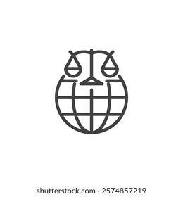 Neutral Territory line icon. linear style sign for mobile concept and web design. Globe with a balance scales outline vector icon. Fairness, peace, and diplomacy symbol, logo illustration