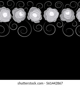 Neutral vector roses petals. Horizontal sketch with copy space (place for your text).