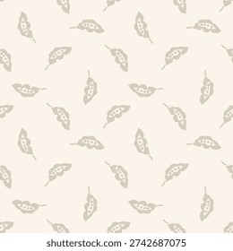 Neutral vector simple tossed block print look leaves seamless pattern background. Beige ecru taupe hand drawn leaves scattered backdrop. Great for fall, winter,autumn, gender neutral products