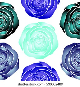 Neutral, violet and blue flower petals, close up roses, beautiful abstract seamless pattern.