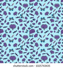 Neutral, violet and blue textured smears heart shapes vector objects isolated with neutral, violet and blue elements on background.