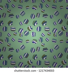 Neutral, white and blue color. Vector illustration. Sweets background design. Seamless pattern hand drawn cupcakes. Print for bakery.