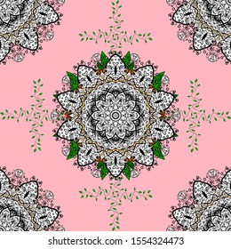 Neutral and white colors. Lace seamless pattern. Mandala flower coloring book for adults Vector illustration. Anti-stress coloring for adult. Zentangle style.